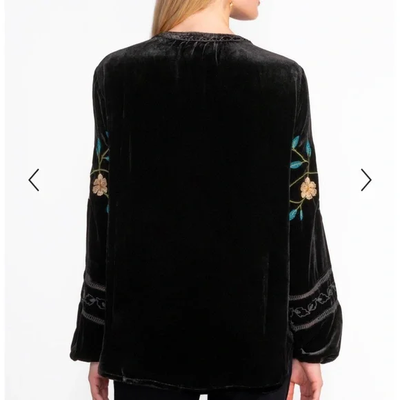 Johnny Was Floral Embroidered Velvet Estate Blouse Black - Picture 8 of 9